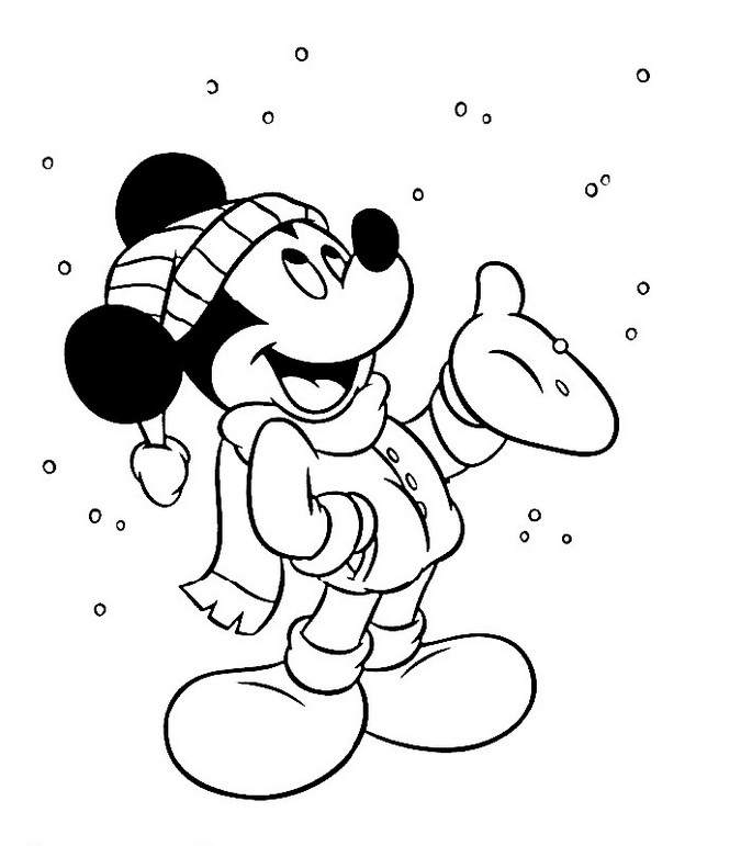 Malebøger Mickey i sneen - Vinter