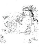 Coloriage Winnie et Tigrou font un bonhomme de neige