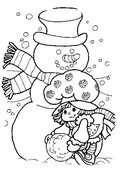 Coloriage Charlotte aux fraises fabrique un bonhomme de neige