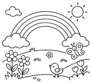 Inkleurbare afbeelding - Regenboog - Lente