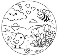 Inkleurbare afbeelding - Goedemorgen - Lente