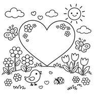 Inkleurbare afbeelding - Het grote hart - Lente