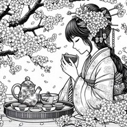 Coloring sheet - Hanami in Japan - Spring