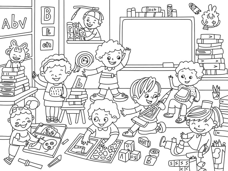 Imagen para colorear - Kindergarten - Escuela