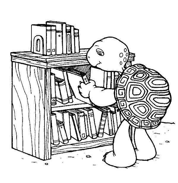 Coloriage Franklin choisit un livre de bibliothèque