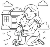 Imagen para colorear - Un abrazo antes de la escuela - Escuela