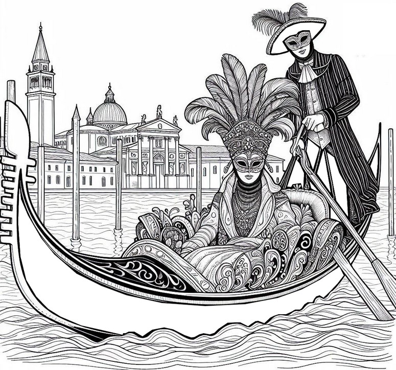 Fargelegging Tegninger Gondol i Venezia