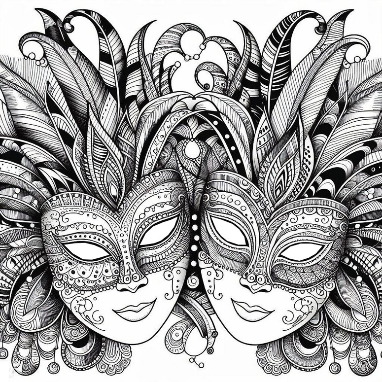 Kleurplaat Maskers - Zentangle