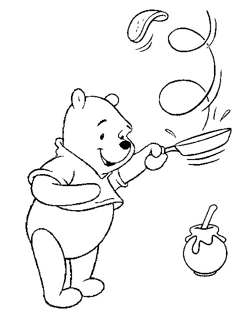 Malebøger Pooh spiser pandekager med honning