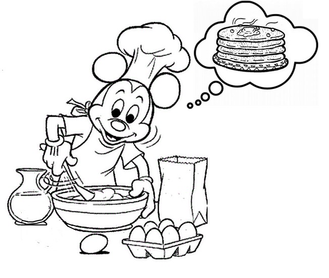Malebøger Mickey forbereder pandekager