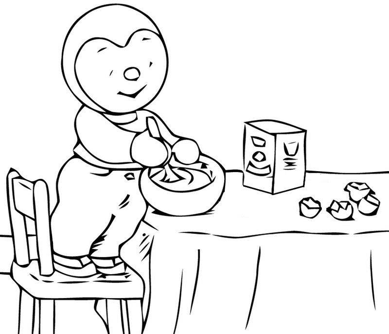 Coloriage T'Choupi fait des crêpes