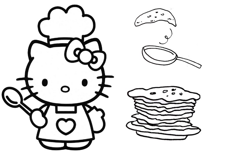 Tulostakaa värityskuvia Kynttilänpäivä Hello Kitty - Pannukakut