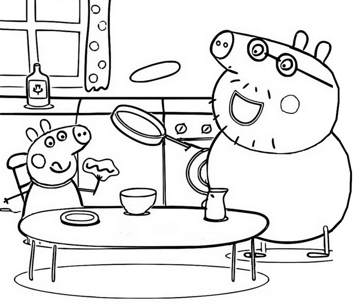 Coloriage Peppa Pig fait des crêpes