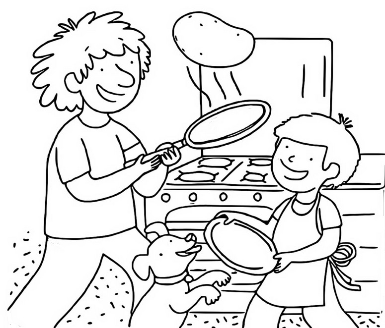 Coloriage Noé fait des crêpes