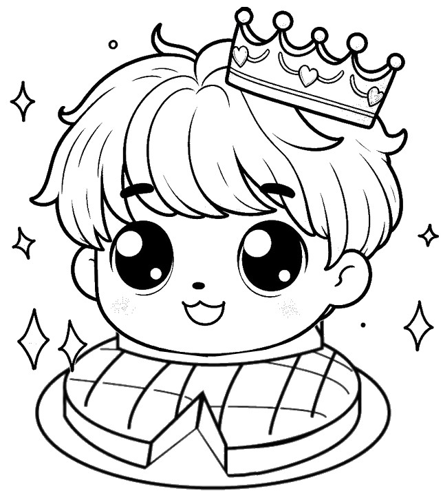 Coloriage Enfant avec une couronne et une galette