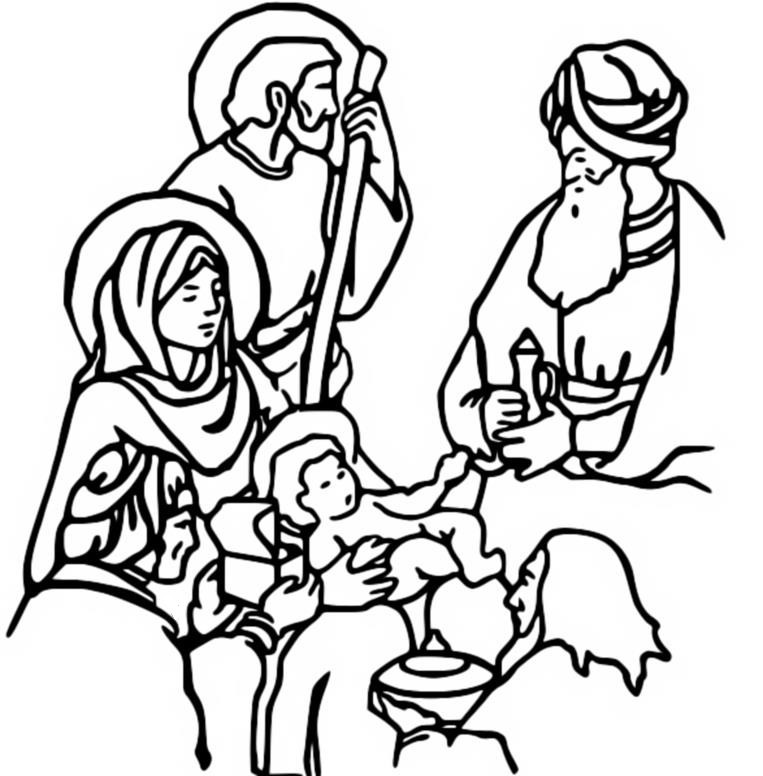 Coloring page Magi to the manger - Epiphany