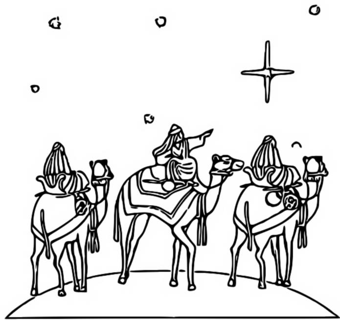 Desenho para colorir Três reis em camelos - Reis Magos
