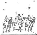 Dibujo para colorear Tres Reyes en camellos