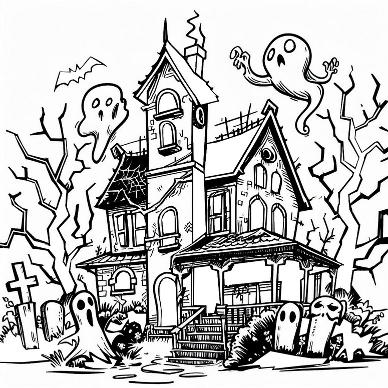 Coloring page The haunted house - Halloween