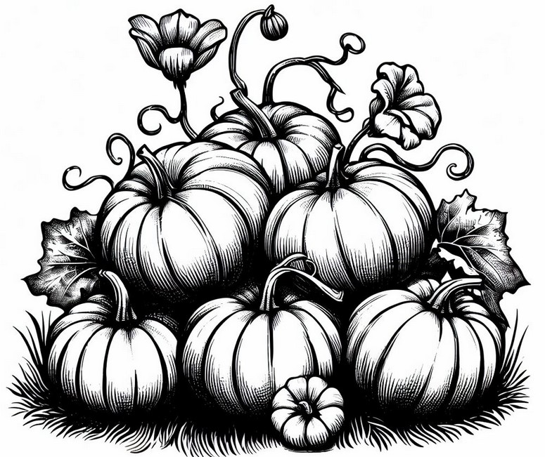 Coloring page A bunch of pumpkin - Halloween