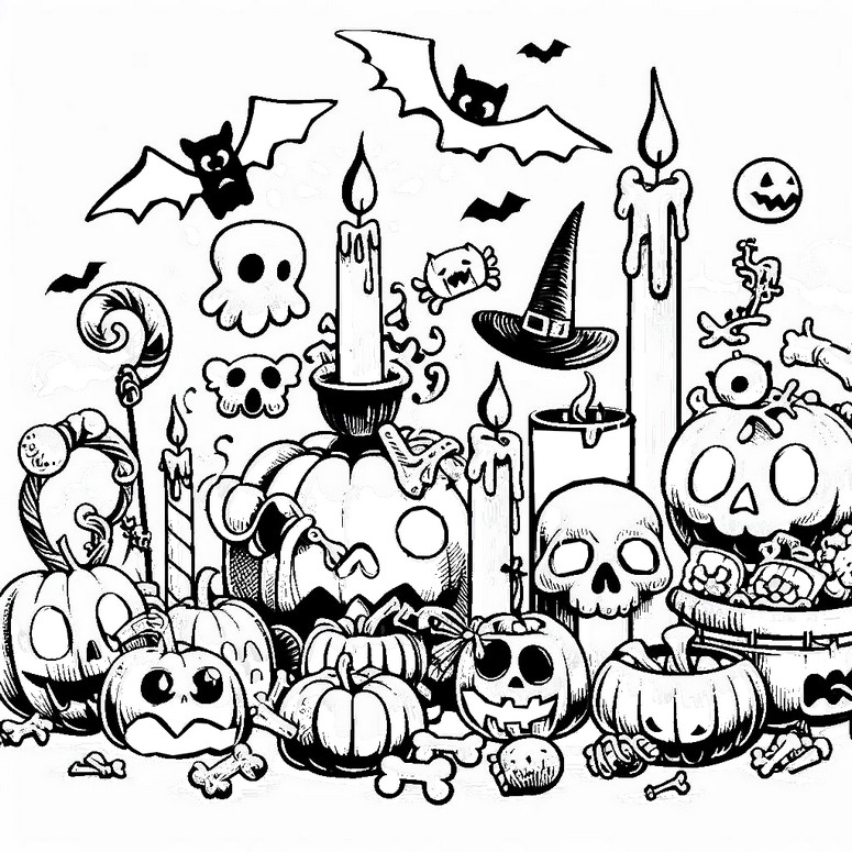 Coloring page Pumpkins and candles - Halloween