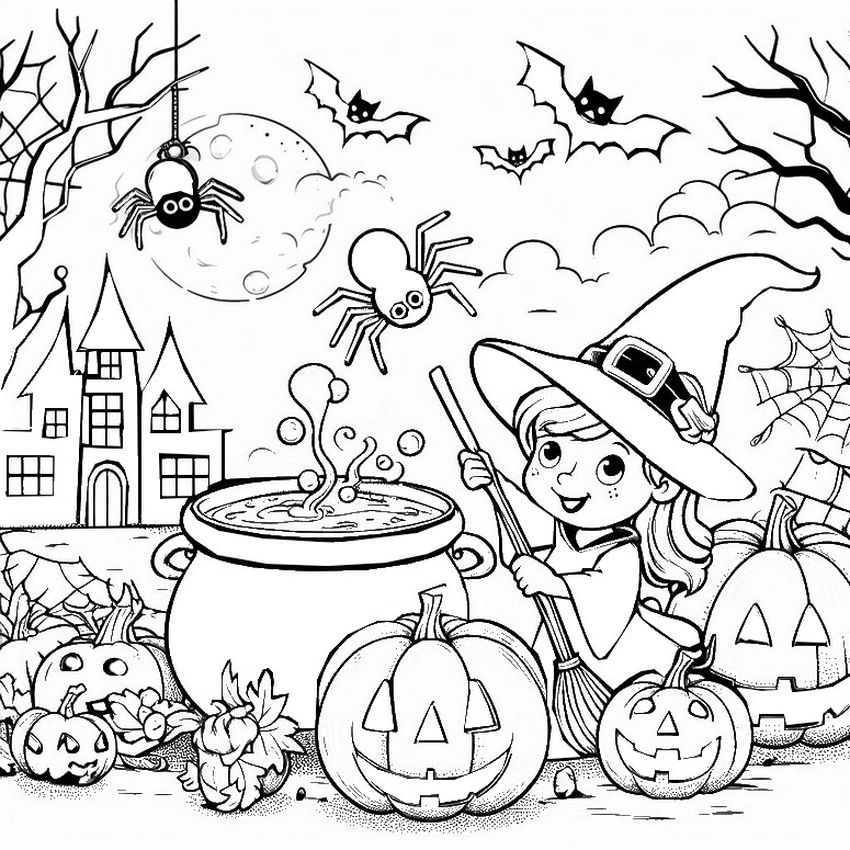 Coloring page An apprentice witch - Halloween