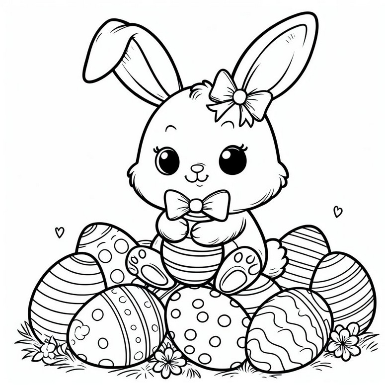 Coloriage Lapin assis sur des oeufs