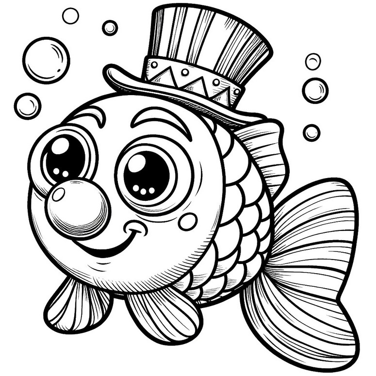 Desenho para colorir Peixe palhaço engraçado