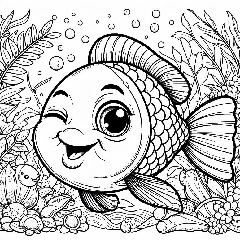 Coloriage Poisson qui fait un clin d'oeil