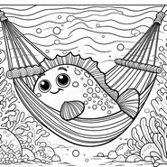 Ausmalbild zum Ausdrucken - Fischen Sie in einer Hängematte - Aprilscherz