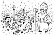 Dibujo para colorear - Los elfos - San Nicolas