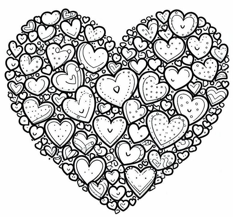 Desenho para colorir Um coração cheio de corações