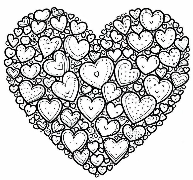 Coloriage Un coeur plein de coeurs