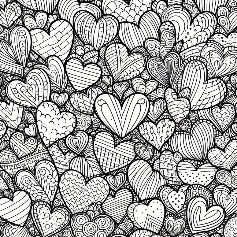Dibujo para colorear Página llena de corazones
