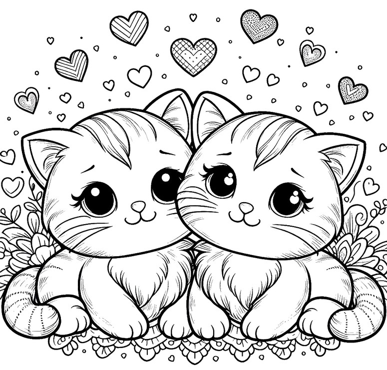 Desenho para colorir Gatos apaixonados