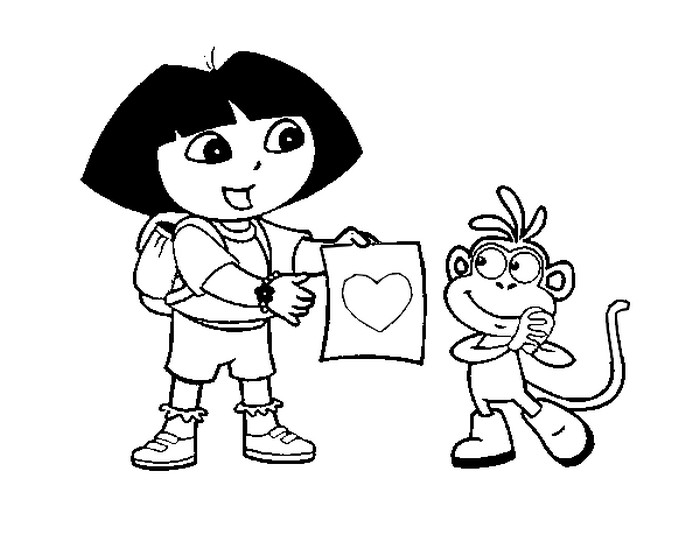 Coloriage Dora donne un cœur à Babouche