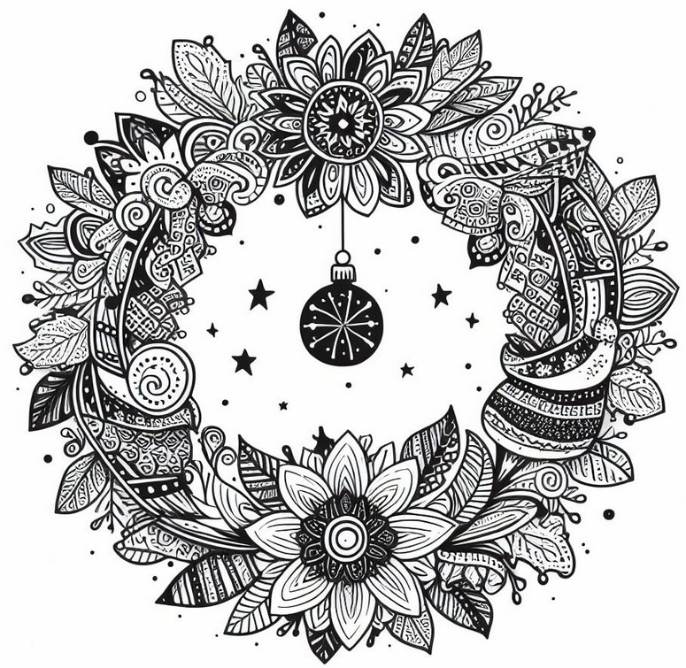Coloring page Christmas wreath