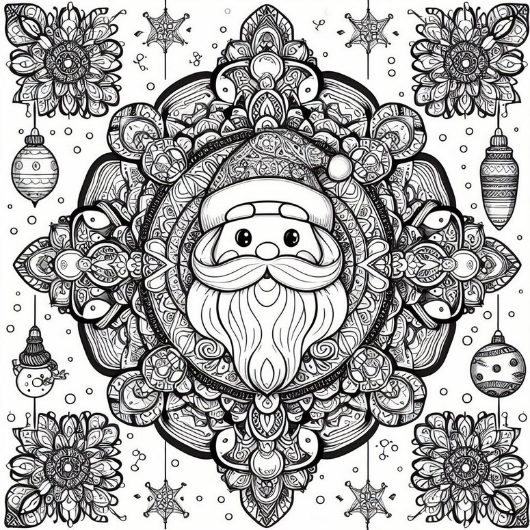 Desenho para colorir Papai Noel - Mandalas de Natal