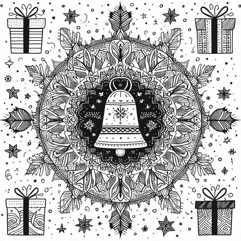 Desenho para colorir Sino de Natal - Mandalas de Natal