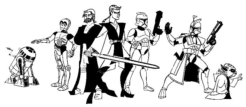 Coloriage Tous les personnages Clone Wars