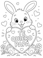 Lámina para colorear - Conejito tierno con corazón - Dia del padre