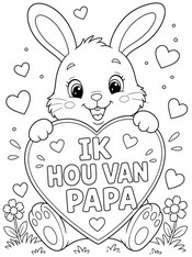 Kleurplaat om te printen - Lief Konijntje met Hart - Gelukkige Vaderdag