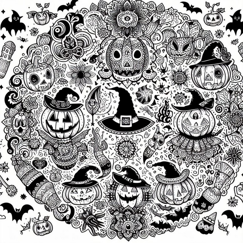 Dibujo para colorear Sombreros de calabaza y bruja