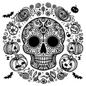 Coloring page Skull and pumpkin
