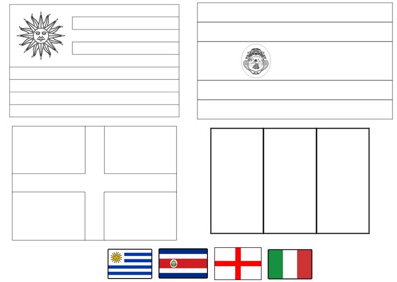 Coloriage Groupe D: Uruguay - Costa Rica - Angleterre - Italie