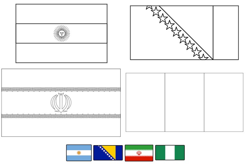 Dibujo para colorear Grupo F: Argentina - Bosnia - Irán - Nigeria