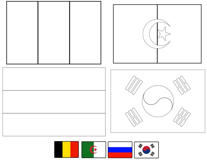 Dibujo para colorear Grupo H: Bélgica - Argelia - Rusia - Corea del Sur