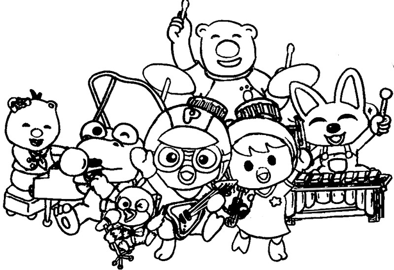 Coloring page Pororo play music