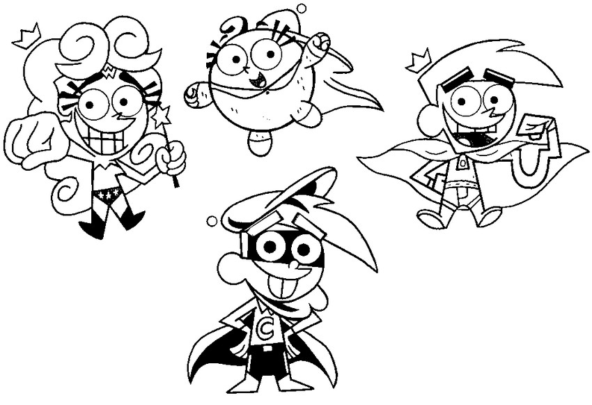 Coloring page Timmy, Cosmo, Wanda, Poof - The Fairly Oddparents