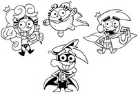 Coloring page Timmy, Cosmo, Wanda, Poof